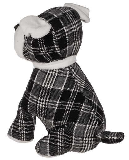 Black/grey/white checkered door stopper, dog,