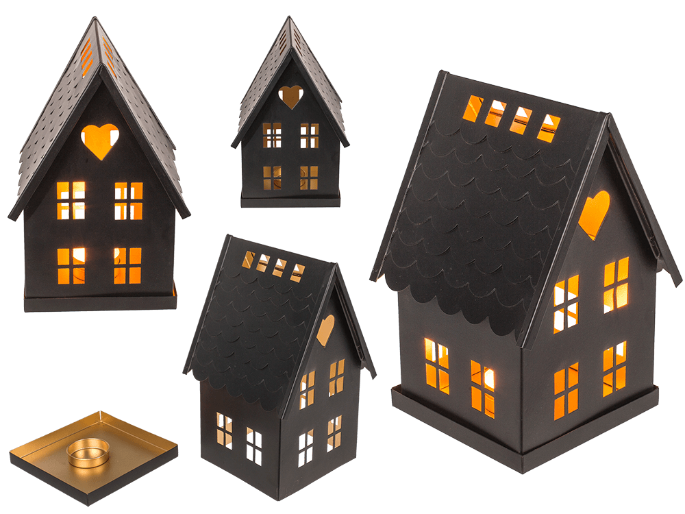 Black metal decoration house for tealights.