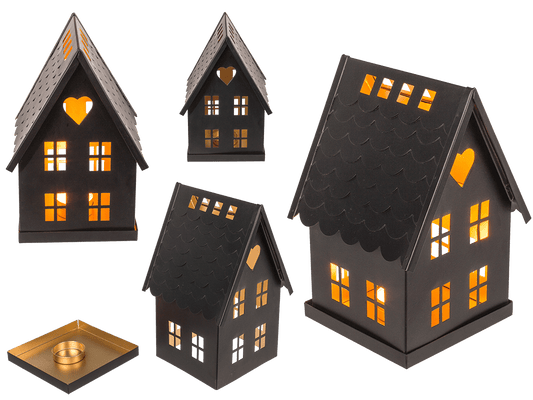 Black metal decoration house for tealights.