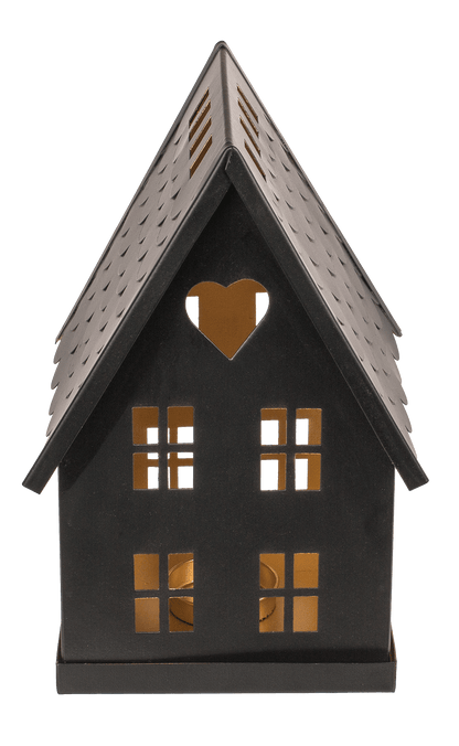 Black metal decoration house for tealights.