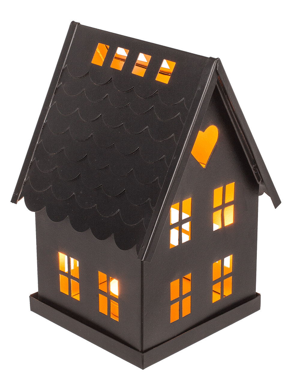 Black metal decoration house for tealights.