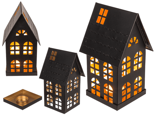 Black metall decoration house for tealights,