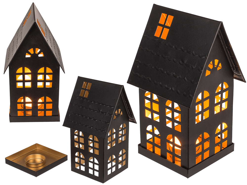 Black metall decoration house for tealights,