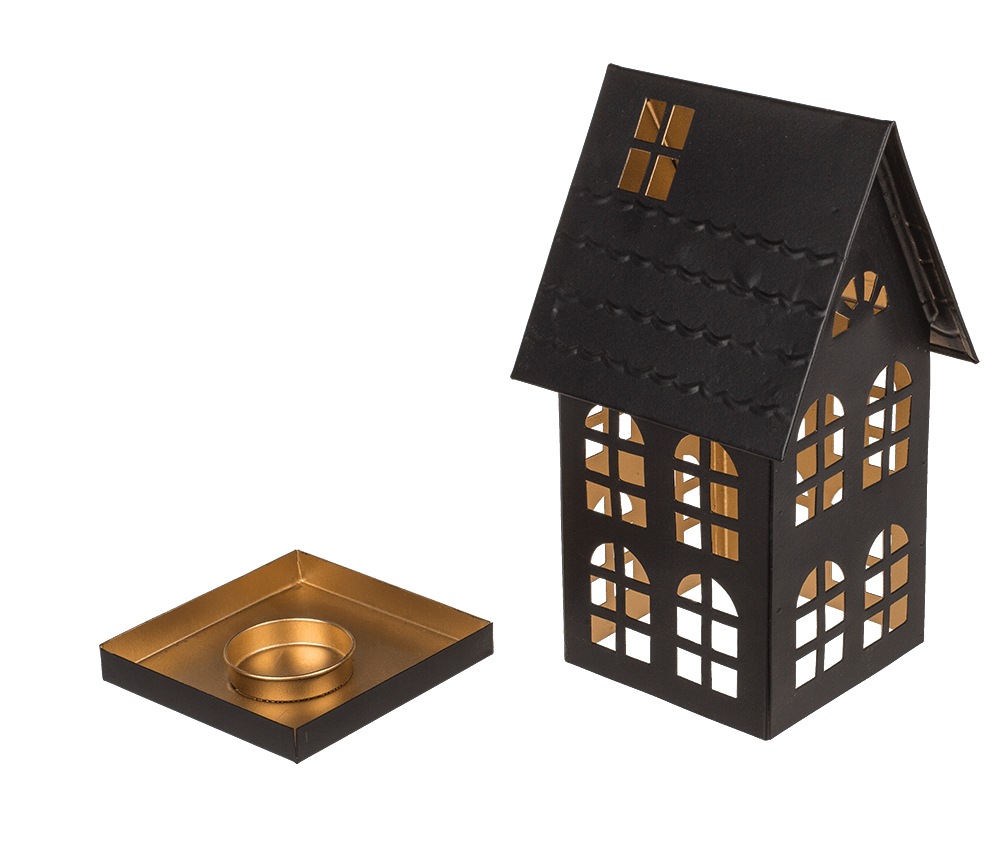 Black metall decoration house for tealights,