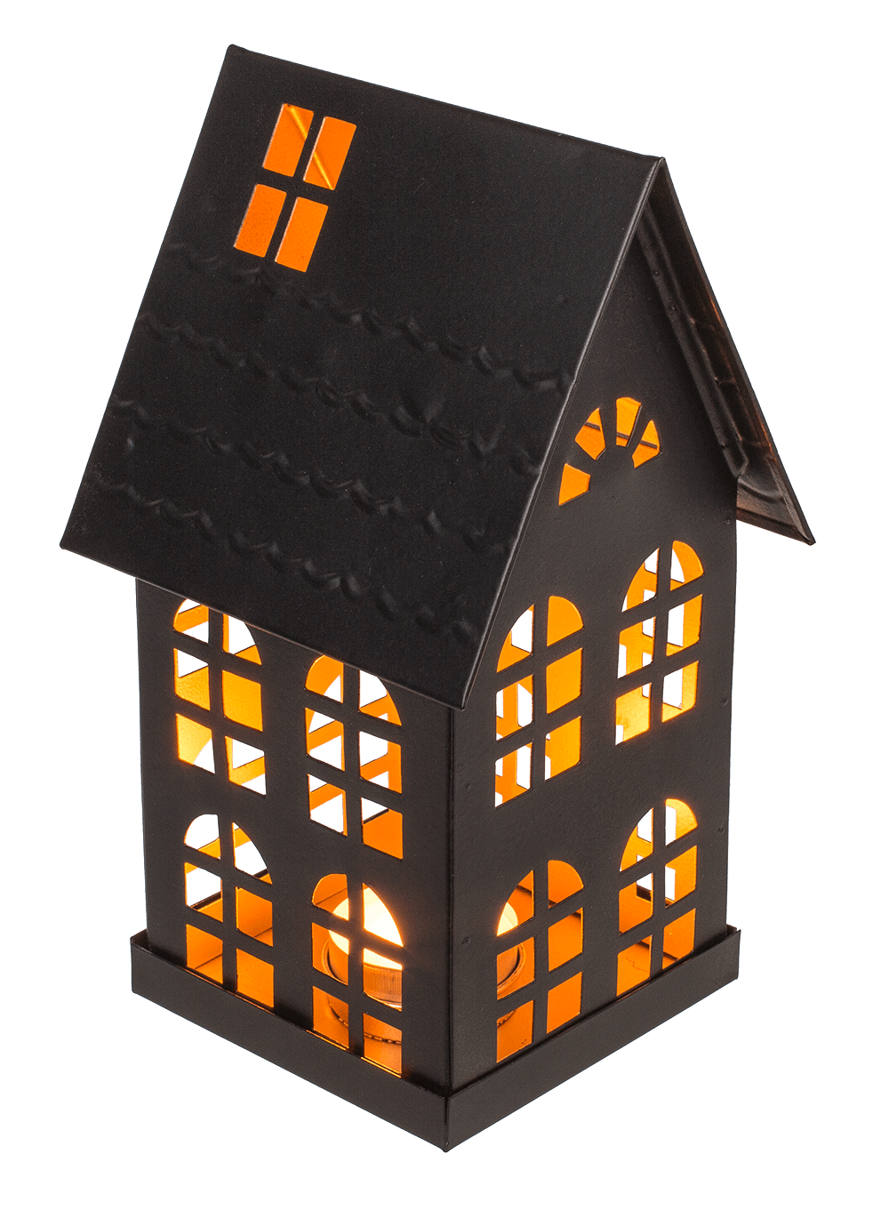Black metall decoration house for tealights,