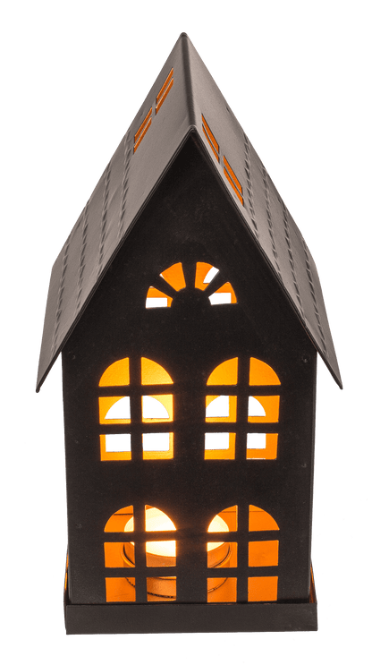 Black metall decoration house for tealights,