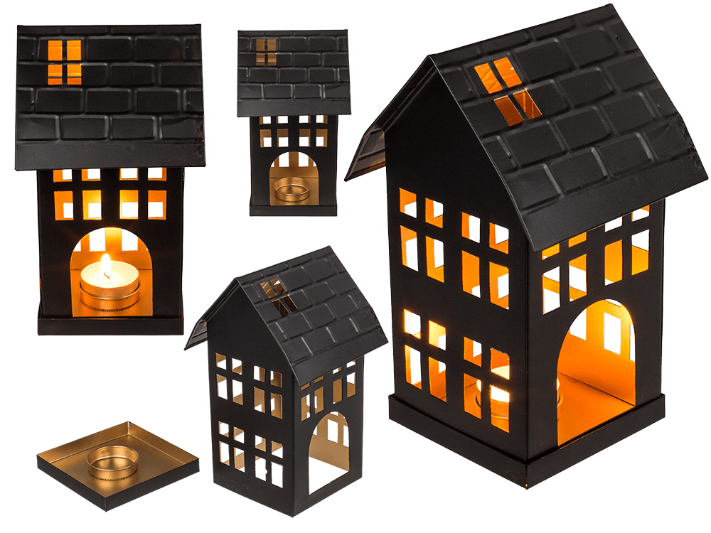 Black metal decoration house for tealights,