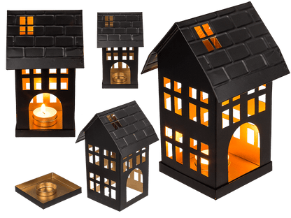 Black metal decoration house for tealights,