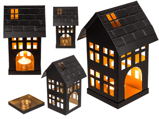 Black metal decoration house for tealights,