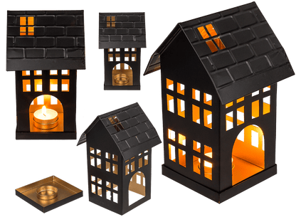 Black metal decoration house for tealights,