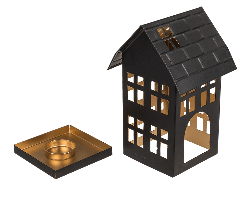 Black metal decoration house for tealights,