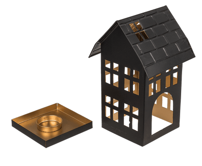 Black metal decoration house for tealights,
