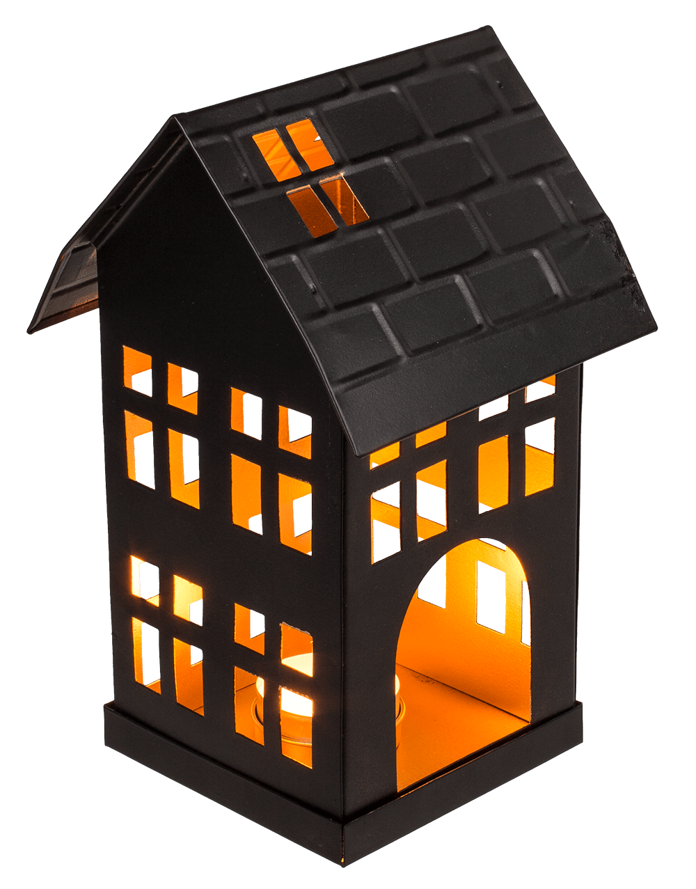 Black metal decoration house for tealights,