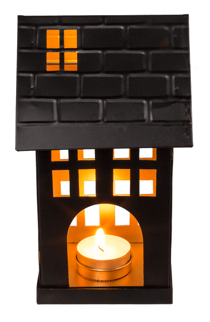 Black metal decoration house for tealights,