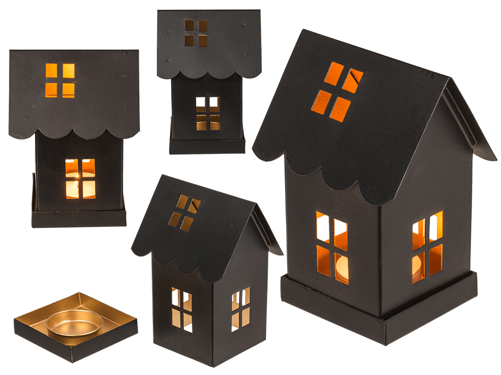 Black metal decoration house for tealights,