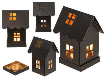 Black metal decoration house for tealights,