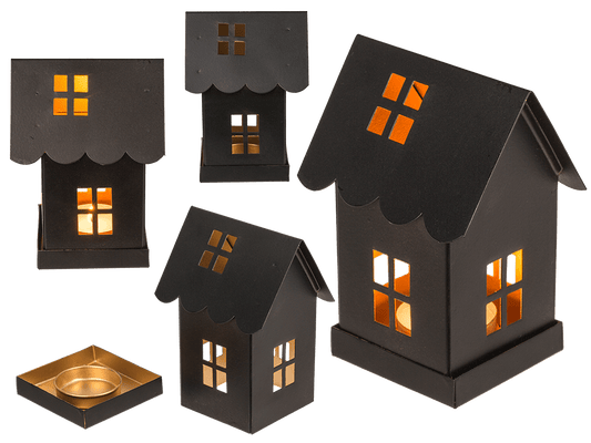 Black metal decoration house for tealights,