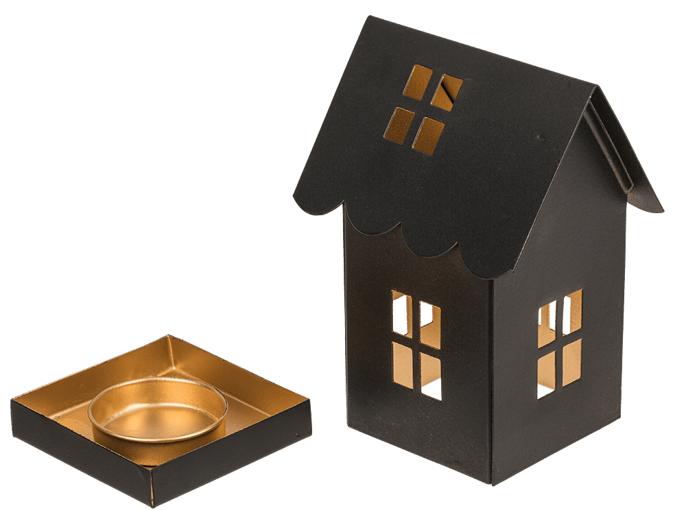 Black metal decoration house for tealights,
