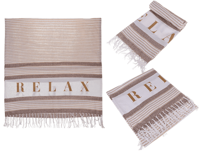 White/cream/brown coloured Fouta Towel, Relax,