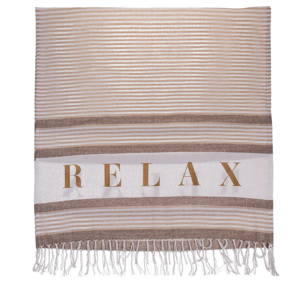 White/cream/brown coloured Fouta Towel, Relax,