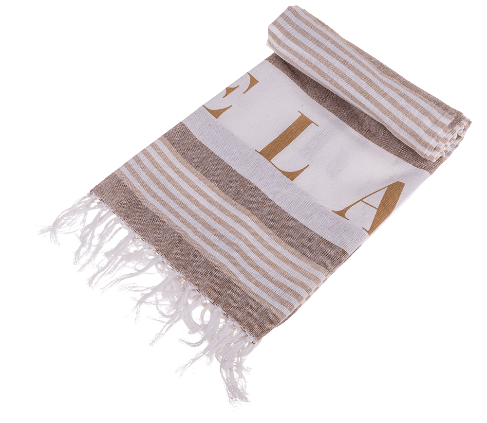 White/cream/brown coloured Fouta Towel, Relax,