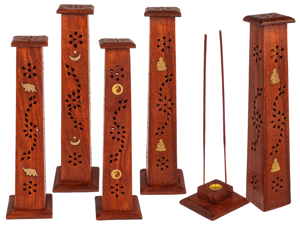 Wooden incense stick burner box, standing,