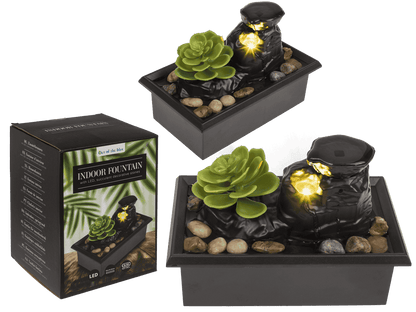 Indoor fountain with LED, succulent and decorative