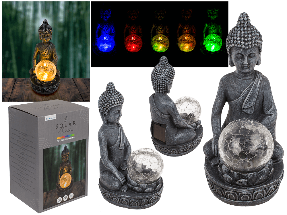 Polyresin Solar Buddha Figurine, with crackle