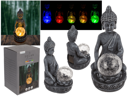 Polyresin Solar Buddha Figurine, with crackle