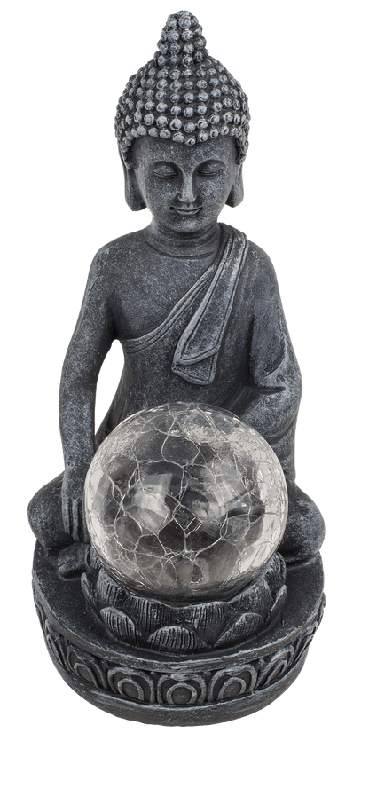 Polyresin Solar Buddha Figurine, with crackle