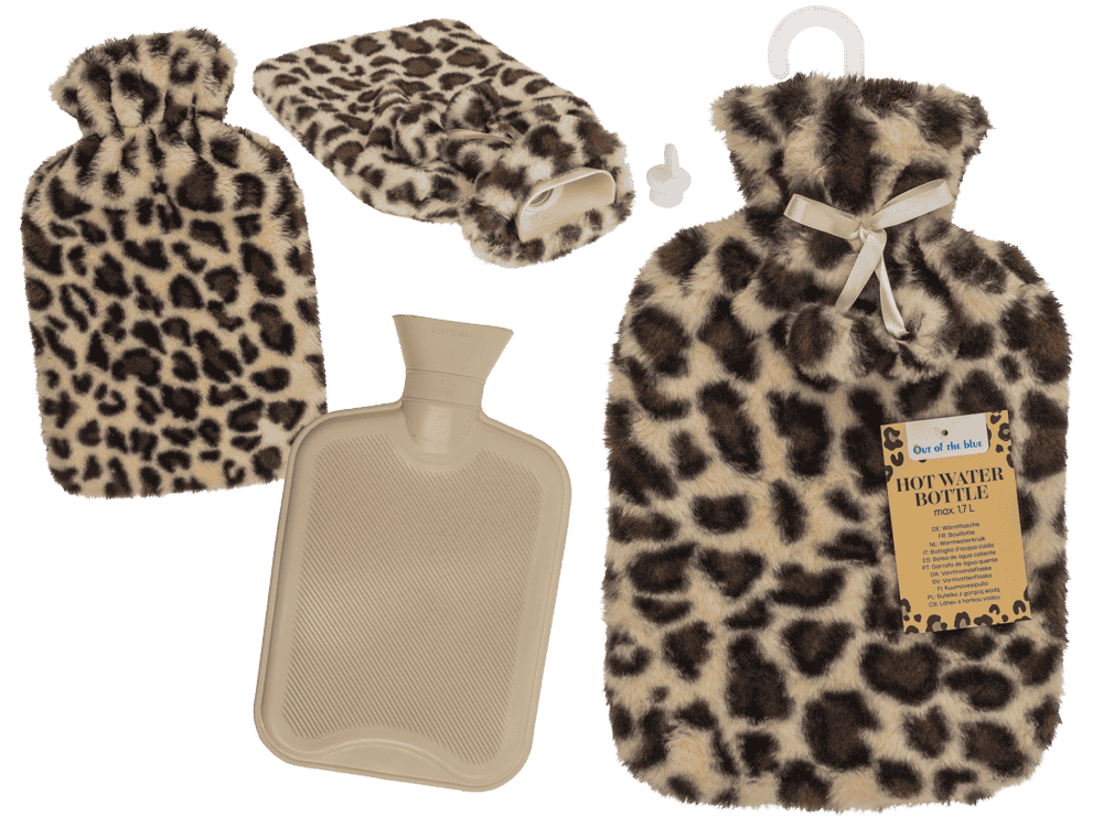 Hot water bottle with plush cover & Pom Poms,