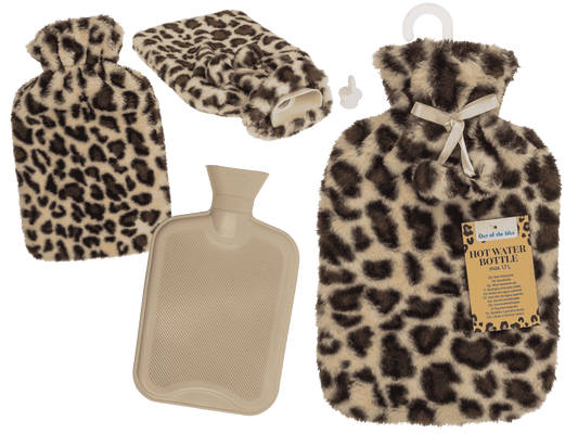 Hot water bottle with plush cover & Pom Poms,