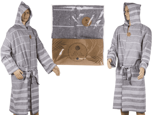 Grey/white hamam bath robe, size L,