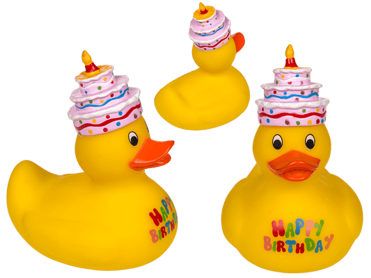 Yellow squeaking duck, Happy Birthday,