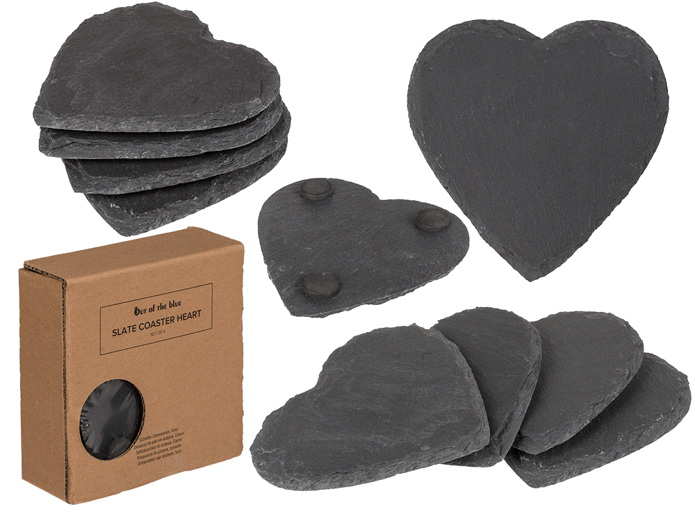 Slate coaster, heart, ca. 10 cm, Set of 4 pcs