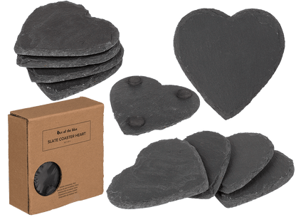 Slate coaster, heart, ca. 10 cm, Set of 4 pcs
