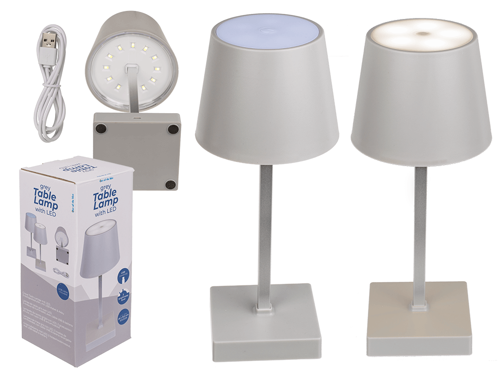 Grey colored table lamp with LED,