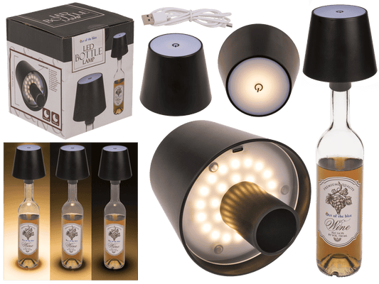 LED bottle lamp, black, 3 modes (on/off/dim.),