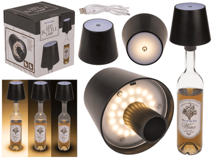 LED bottle lamp, black, 3 modes (on/off/dim.),