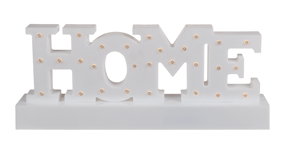 White plastic letter light, Home,