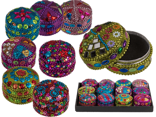 Multi coloured jewelry box with oriental design,