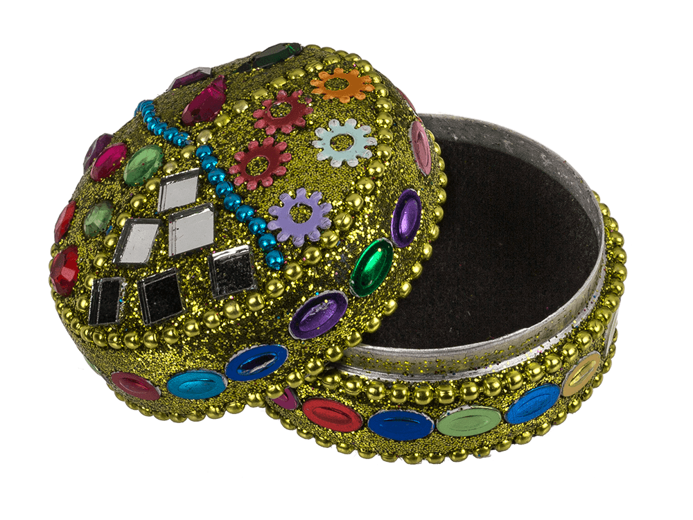 Multi coloured jewelry box with oriental design,