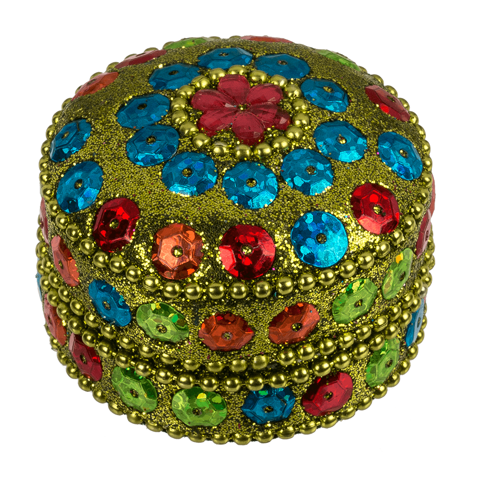 Multi coloured jewelry box with oriental design,