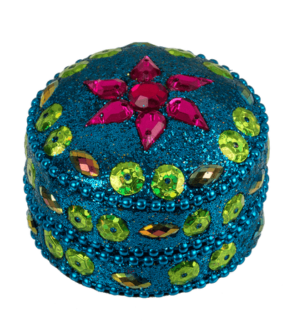 Multi coloured jewelry box with oriental design,