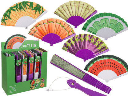 Plastic fan, fruits,