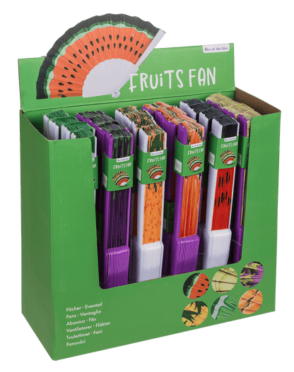 Plastic fan, fruits,