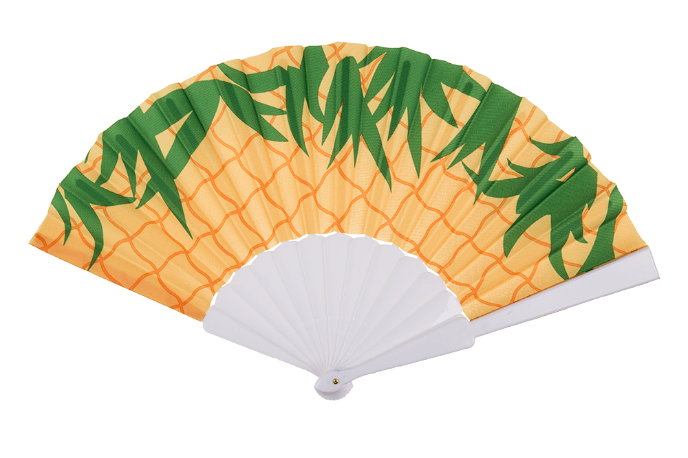 Plastic fan, fruits,