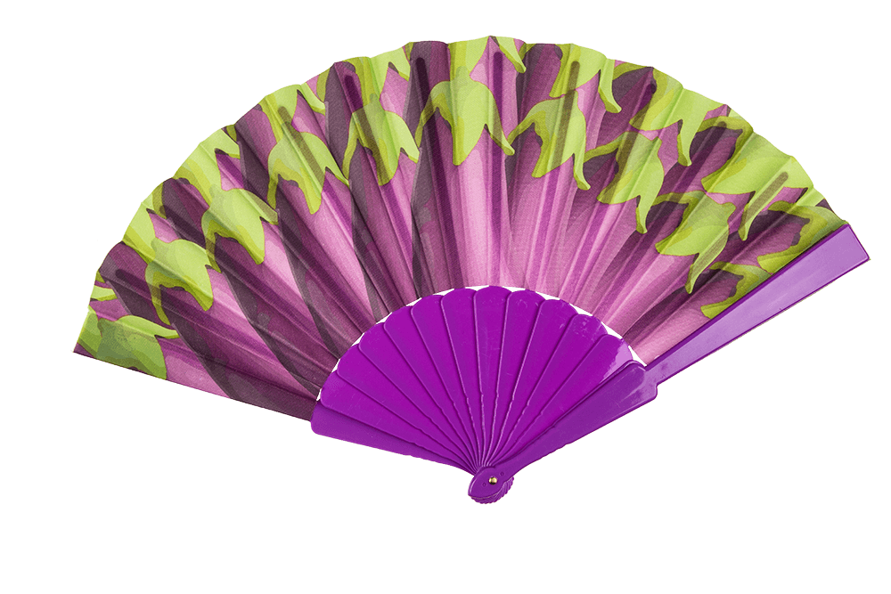 Plastic fan, fruits,