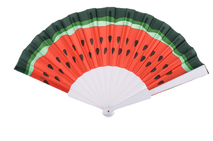 Plastic fan, fruits,