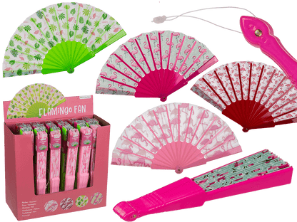 Plastic fan, flamingos,